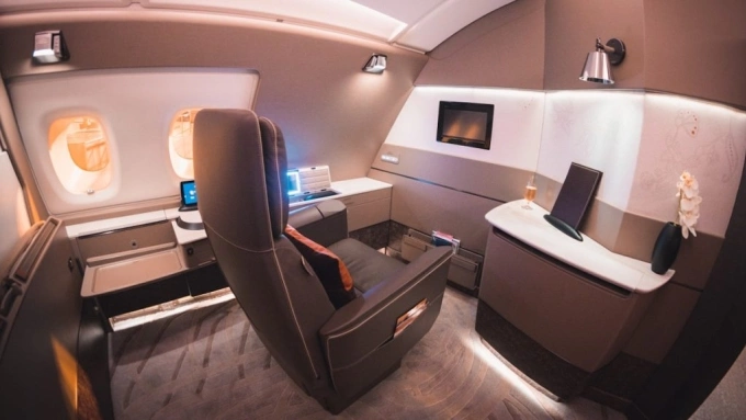 Không gian của khoang hạng nhất trên máy bay A380 của Singapore Airlines. Ảnh: SIA