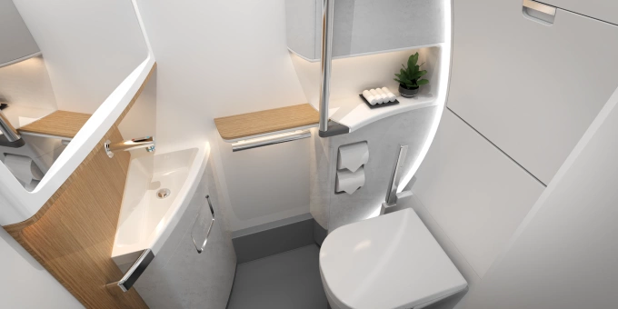 Bên trong nhà vệ sinh máy bay. Ảnh: Aircraft interiors international