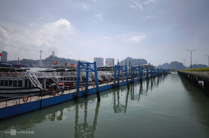 Tàu du lịch tham quan vịnh Hạ Long đỗ trong cảng sáng 28/7. Ảnh: Lê Tân