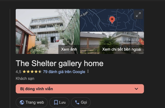 Địa điểm do AI gợi ý đã đóng cửa vĩnh viễn. Ảnh chụp màn hình