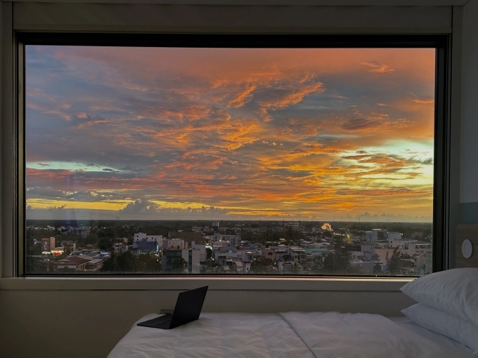 Khung cảnh hoàng hôn Vị Thanh từ trên cao.