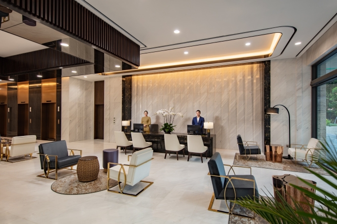 Sảnh lễ tân của The Five Residences Hanoi, khu căn hộ khách sạn có tỷ lệ lấp đầy luôn trên 80%. Ảnh: The Five