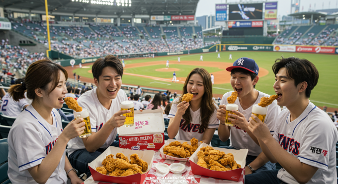 Ăn gà rán uống bia là một kiểu nhậu đặc trưng ở Hàn. Ảnh: realkoreastory